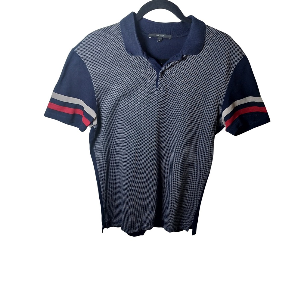 Gucci Mens Navy Blue Striped Sleeve Cotton Polo Shirt Made‎ in Italy Size M
